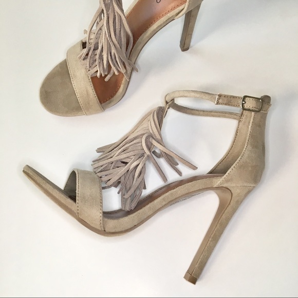 Shoes - | taupe fringe heels |